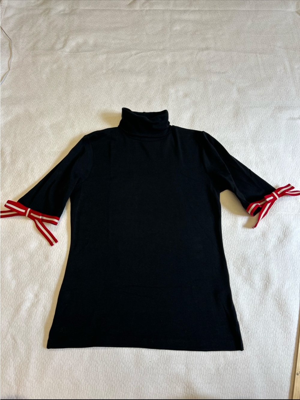 Lauren Ralph Lauren Navy Bow Sleeve Turtleneck Top L